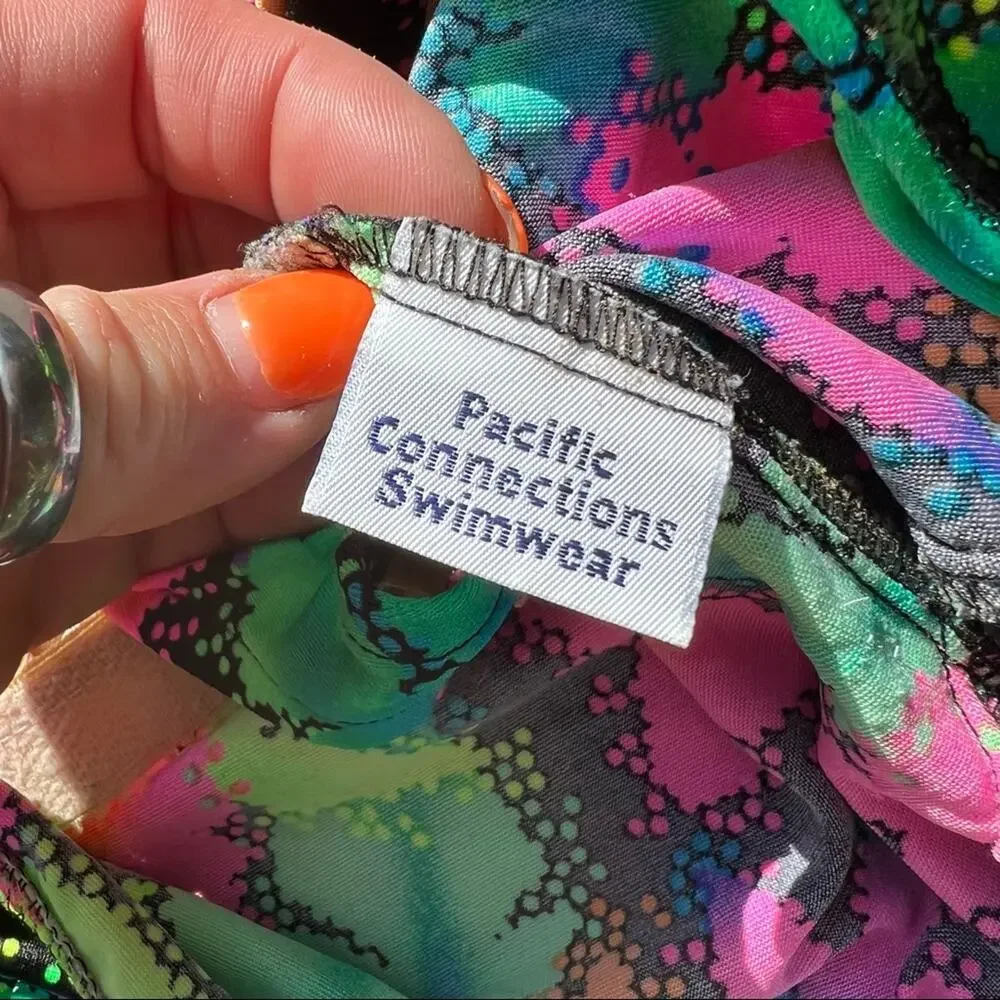 Vintage 90s Pacific Connections neon tropical hibiscus one piece swimsuit